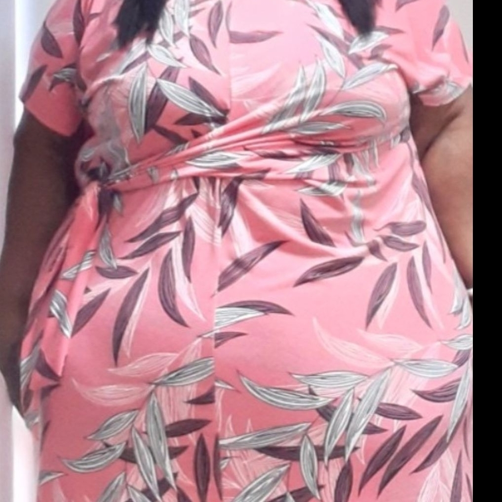 Catherines Pink Leaf Print Maxi Dress